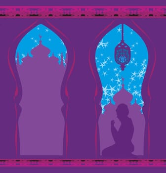 Abstract religious card - muslim man praying