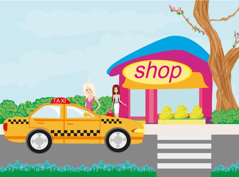 Taxi in front of the shop