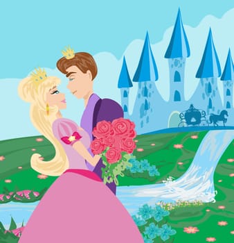 princess with prince kissing in the garden