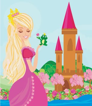 Beautiful young princess and big frog