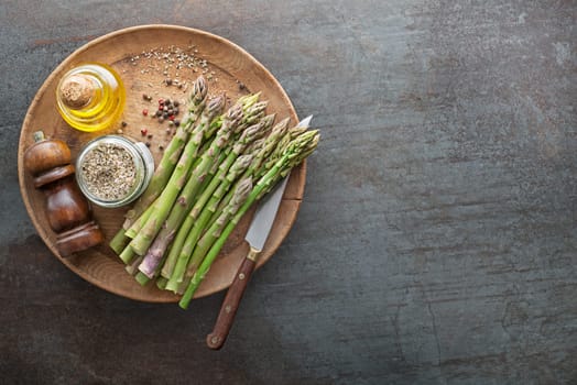 Fresh of green Asparagus. Cooking healthy meal. Bunches of green asparagus, top view- Image