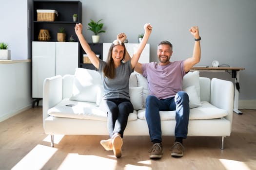 Cheerful Smiling Couple Together At Home Indoors. Happy Lifestyle