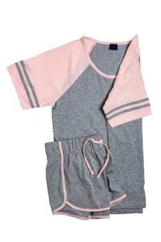 Shirt isolated. Close-up of gray pink female nightwear summer top or shirt isolated on a white background. Clipping path. Fashionable night wear or nighties.