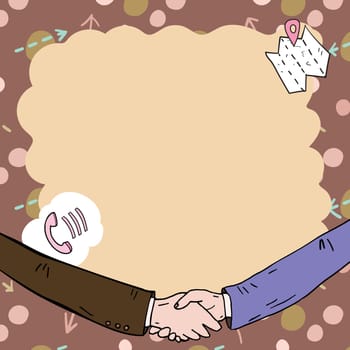 Empty frame decorated with communication symbols represent business meeting