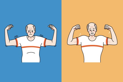 Old man before and after physical activity