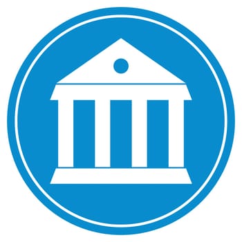 Round blue Button with white Building icon - Museum, Court or University