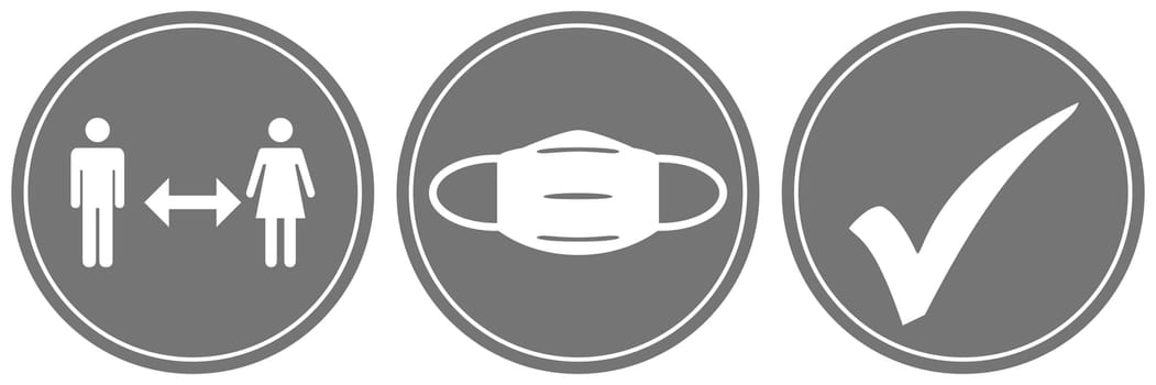 Round Buttons with white icons - Distance and Face Mask