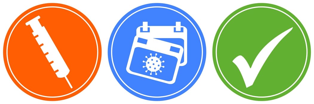 Round Buttons with white icons - Vaccine and Recovery - 2G-Rule in Germany