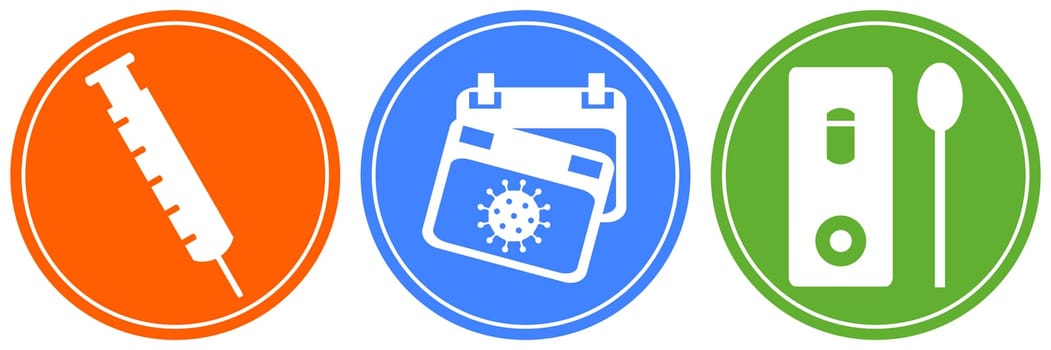 Round Buttons with white icons - Vaccine, Recovery and Rapid Test - 3G-Rule in Germany