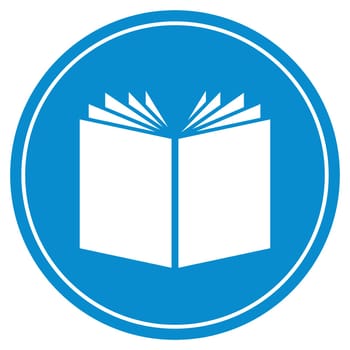 Round blue Button with white Book icon - Literature