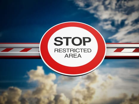 Gate barrier system with stop sign. 3D illustration.