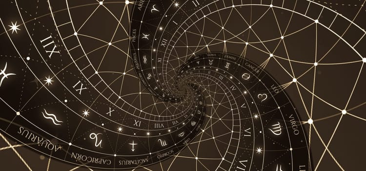Astrological background with zodiac signs and symbol - black
