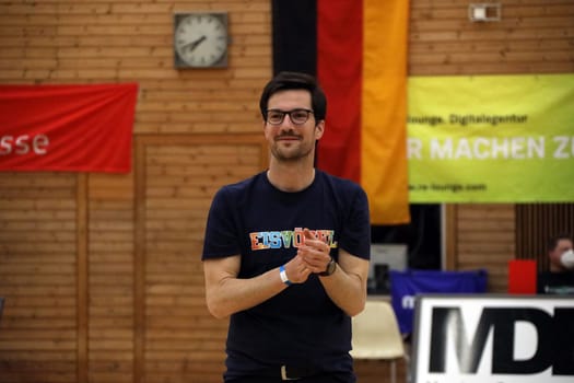 Freiburg's OB,Lord Mayor Martin Horn outed himself as a fan of the kingfishers of USC FReiburg - here at the game of the 1.BBL Women 2021/2022 - Kingfisher USC Freiburg - Rhineland Lions. .. Photo: Joachim Hahne/johapress