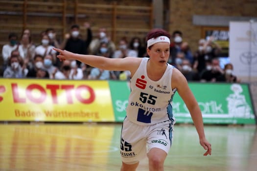Pauline Mayer (USC Eisvögel Freiburg) in the game of the 1.BBL Women 2021/2022 - Kingfisher USC Freiburg - Rheinland Lions. .. Photo: Joachim Hahne/johapress