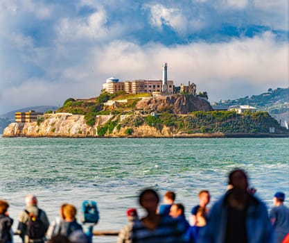 Alcatraz prison island, now museum, in bay of San Francisco, California, US