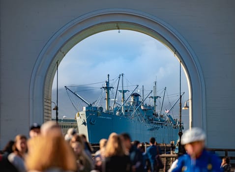 Jeremiah O'brien old world war 2 ship in port of San Francisco, California, US.