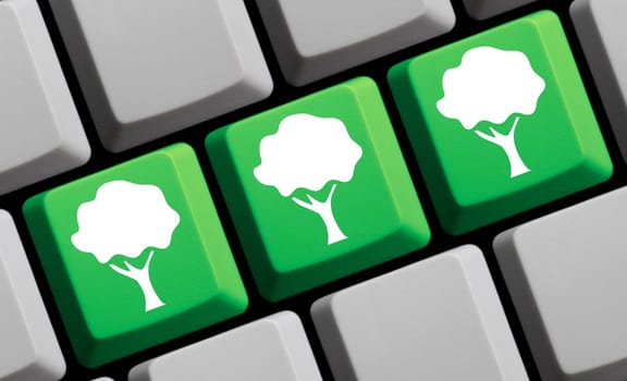 Computer keyboard 3d illustration - Forest and nature online