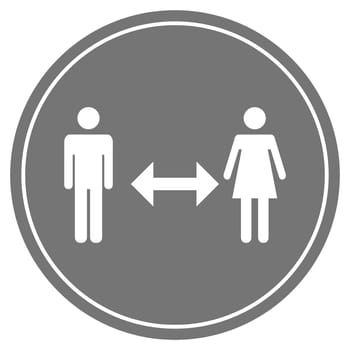 Round grey Button with white Man and Woman with Arrow icon - Keep your Distance
