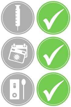 Grey and green Covid-19 Banner: Vaccinated, Tested or Recovered