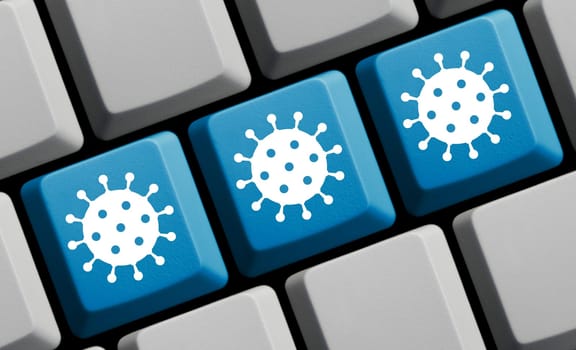 Attention Coronavirus - Virus Symbol on computer Keyboard 3D illustration