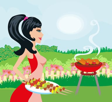 Woman cooking on a grill