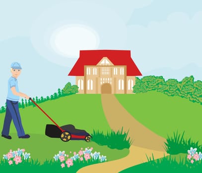 Man mowing the lawn