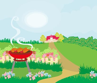 Illustration of backyard barbecue