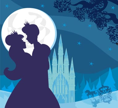 Princess and prince kiss in the night