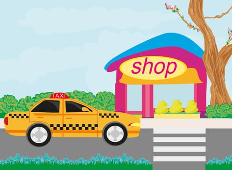 Taxi in front of the shop