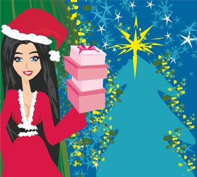 Pretty girl in Christmas costume