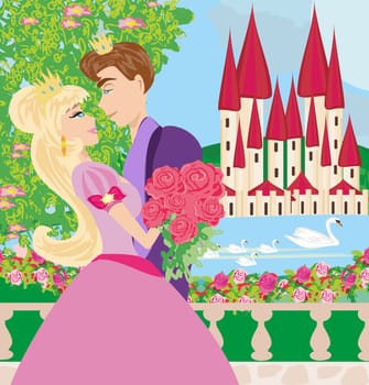 princess with prince kissing in the garden