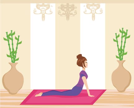 Young woman practicing yoga indoors