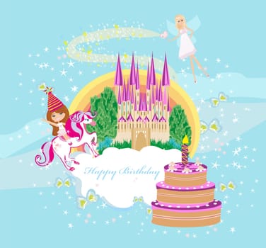Girl on a unicorn - Birthday card