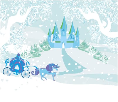 Winter landscape with castle and carriage