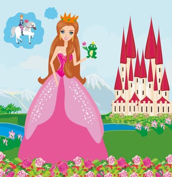 Beautiful young princess and big frog