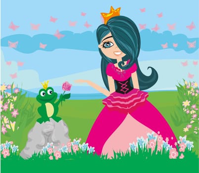 Beautiful young princess and big frog
