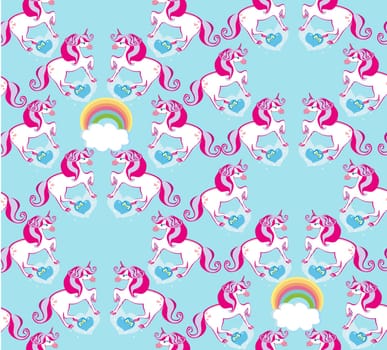 seamless pattern with cute unicorns and rainbow