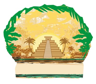 Mayan Pyramid, Chichen-Itza, Mexico - grunge abstract background .