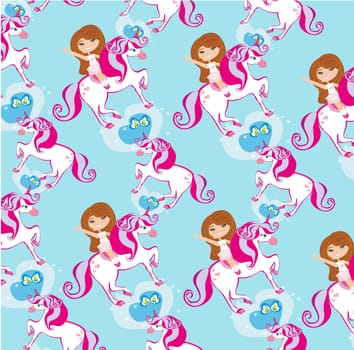 seamless pattern with Girl on a unicorn