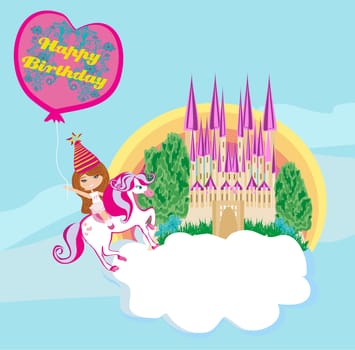 Girl on a unicorn - Birthday card