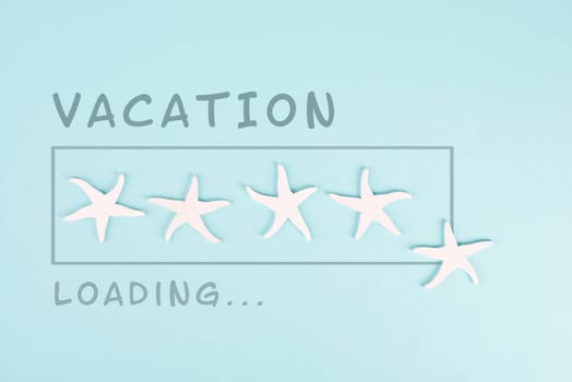 Progress bar with sea stars, holiday loading ist standing on the paper, planning a trip for the weekend, vacation and travel concept