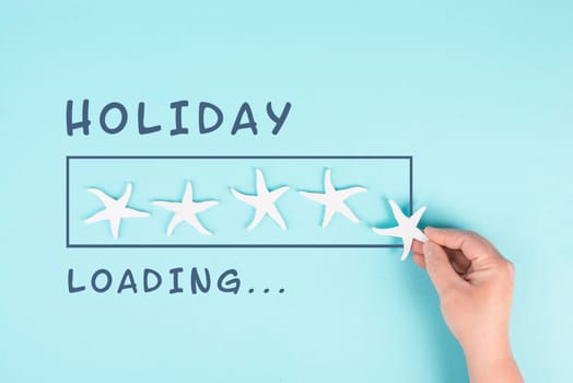Progress bar with sea stars, holiday loading ist standing on the paper, planning a trip for the weekend, vacation and travel concept