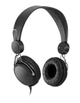 Black headphones over white background