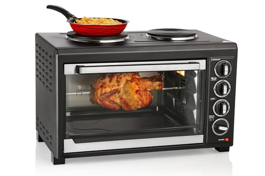 Electric oven over white background