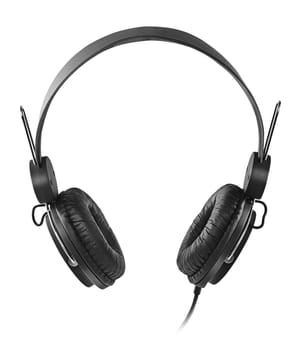 Black headphones over white background