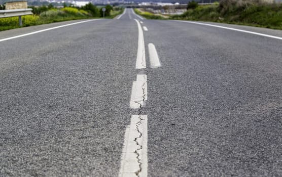 Detail of lines on the asphalt for cars, circulation on the road