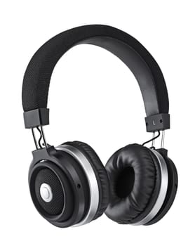 Black headphones over white background