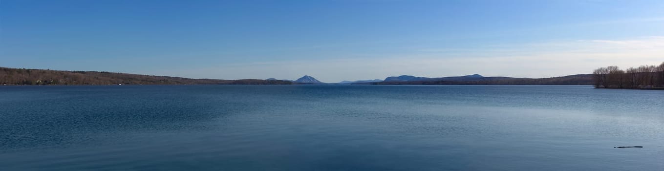 Memphremagog lake panorama water mountains and sky landscape Estrie Eastern Townships Magog Quebec Canada