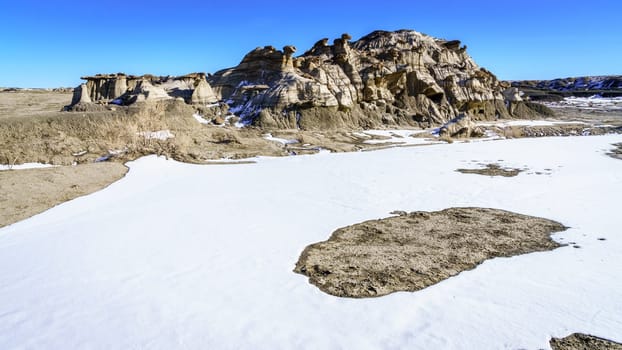 Scenic view of Bisti De-Na-Zin Wilderness area in New Mexico in winter