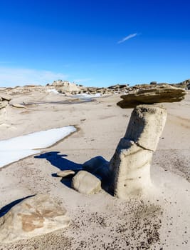 Scenic view of Bisti De-Na-Zin Wilderness area in New Mexico in winter